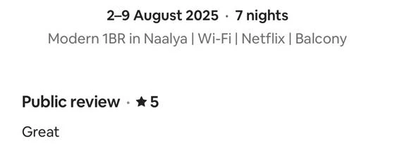 Kavin's review on Airbnb, as it appears there