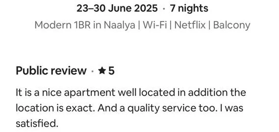 Yusto's review on Airbnb, as it appears there